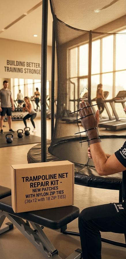 Trampoline net repair kit in use