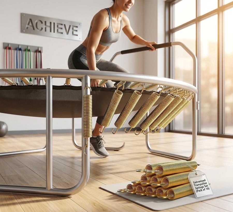 Galvanized trampoline springs close-up